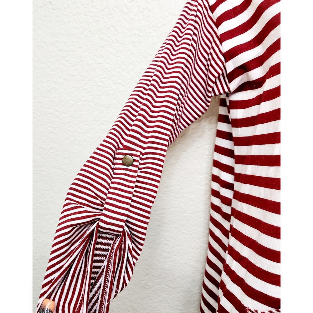 Ruby Rd. Red White Stripe Cowl Neck Long Roll Tab Sleeve Top PS Lightweight Soft - Picture 2 of 4
